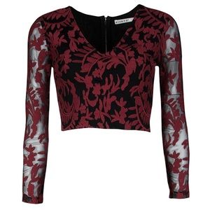 Alice+Olivia Red Crop-Top with transparent Sleeves